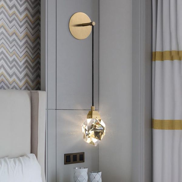 

modern minimalist crystal wall lamp living room bedroom bedsize diamond design copper light sconces