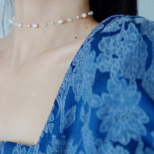 

vintage freshwater pearl clavicle chain choker bead necklace women girls elegant shiny crystal jewelry gifts chokers, Golden;silver