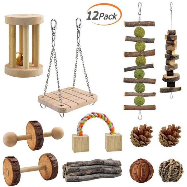

pcs natural small pets chewable swing toys wooden hamster animal gnawing teeth molar set for mouse gerbil supplies