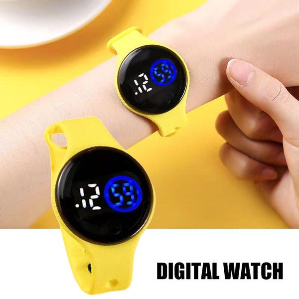

wristwatches kids digital touching watch led display round dial silicone bracelet waterproof swim watches electronic clock for women men, Slivery;brown