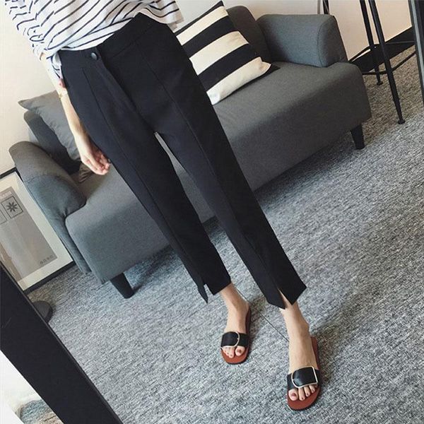 

women's pants & capris split loose black suit women pleated casual white trousers autumn winter elastic vintage office lady plus sizey, Black;white