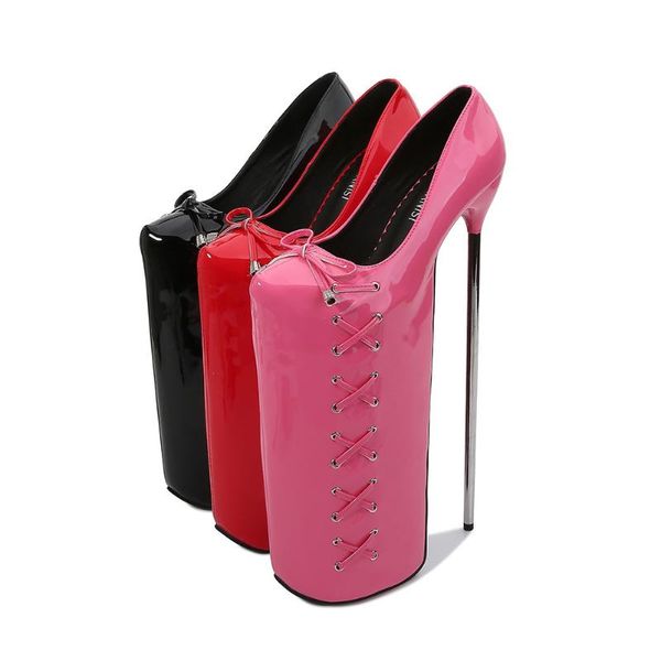 

dress shoes odinokov 30cm super high heels extreme chunky heel lace up thick zapatos de mujer tacon 20cm platform, Black