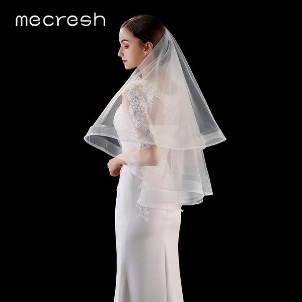 

bridal veils mecresh korean double layers tulle blusher with comb white beige elbow length bride for wedding dress vts015, Black