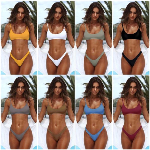 

solid color split swimsuit beachwear waist two-piece one-piece suits