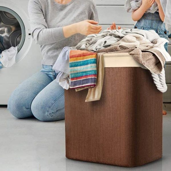 

laundry baskets with handles, 2 pack collapsible linen hampers built-in lining detachable brackets well storage & organization