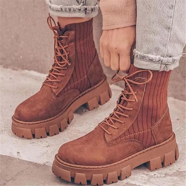 

boots women suede knit plantform lace-up boot shoes, Black