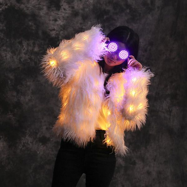 

party decoration m70 ballroom dance female luminous wears led light costumes dj colorful fur coat rave festival outfits bar clothing disco