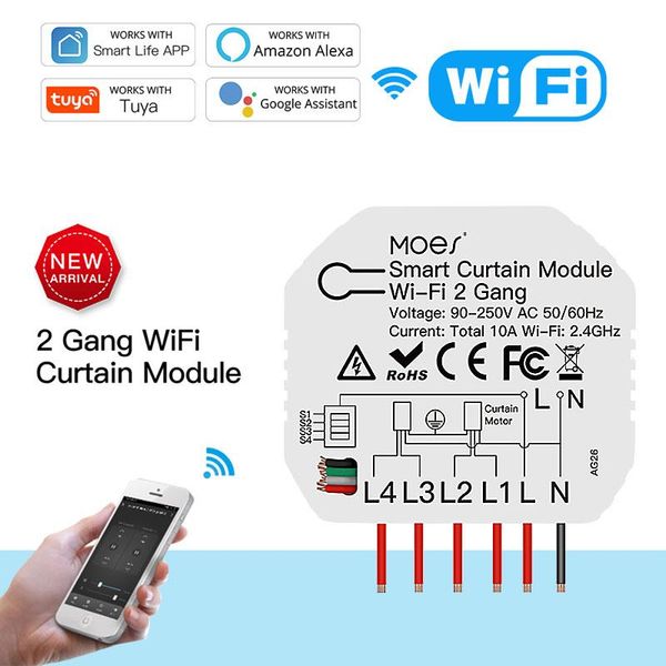 

smart home control tuya wifi 2 gang double curtain blind switch module roller shutter electric motor life work with google alexa