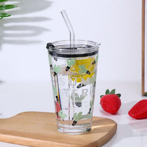 

wine glasses small fresh graduated household sealed cup glass straw with lid
