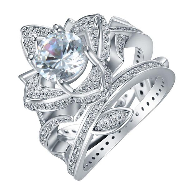 

wedding rings flower zircon silver plated ring white promise fashion jewelry gift princess czech engagement for women, Slivery;golden