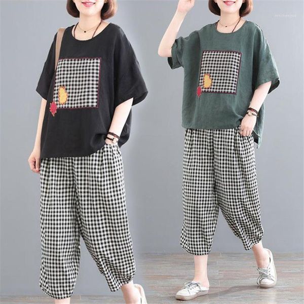 

women's pants & capris 2021 fashion women tracksuits short sleeve loose clothing 2 piece set suits ladies casual trackpants 4xl, Black;white