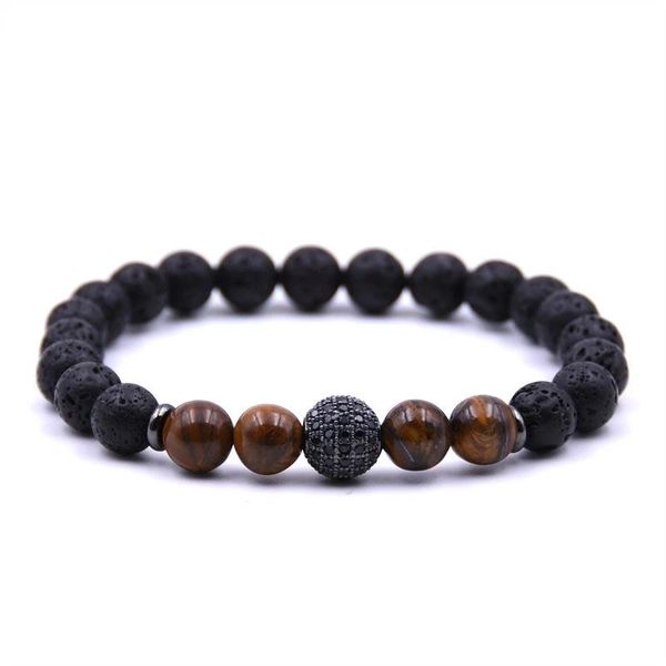 

beaded, strands 2021 charm men's bracelet cz paved disco ball 8mm natural beads lava stone beaded women yoga jewelry gift, Black