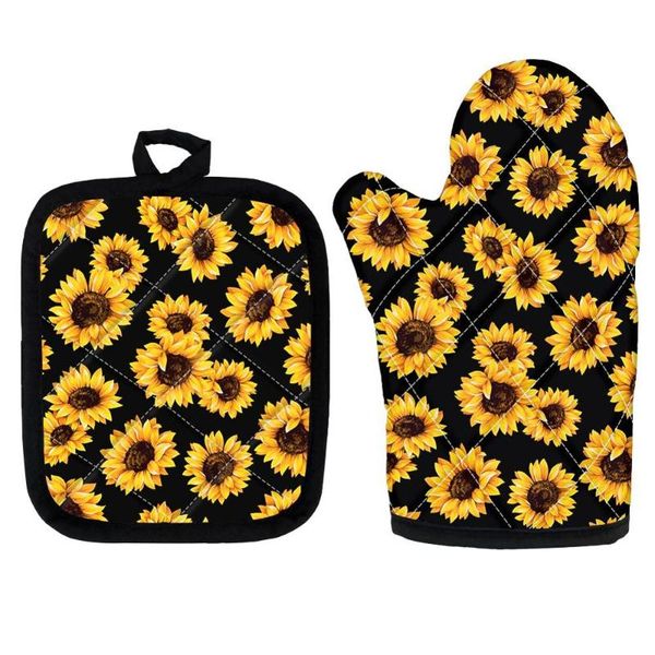 

oven mitts sunflower printing potholders kitchen set of 2 baking accessories insulation pads microwave for home cooking bbq 2021