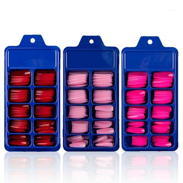 

100pcs solid color plastic shiny high-hard holiday nails ballerina simple pointed fake nail extension press on manicure1, Red;gold