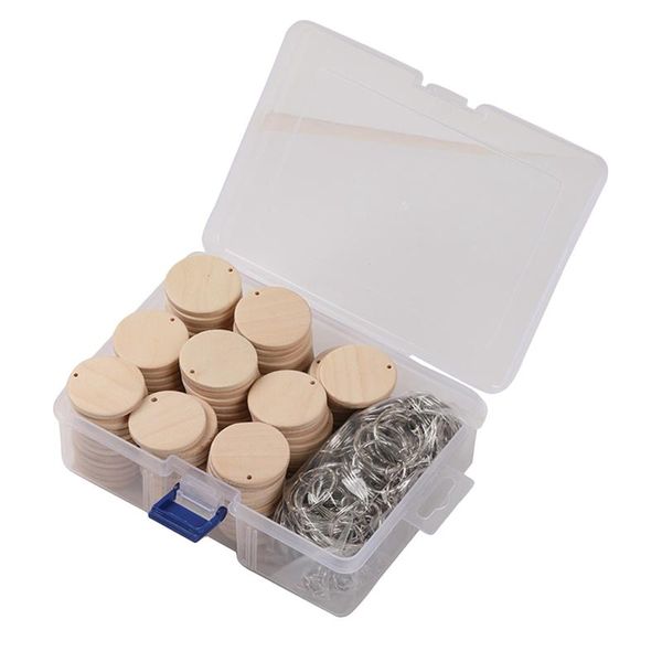 

keychains craft wood blanks diy discs pendants keyring w/ storage box, Silver