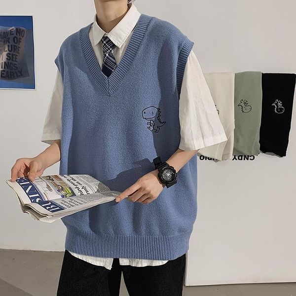 

korean style man sweaters casual loose winter fashion pullover oversized knitted pull hiver men's clothing db60my vests, Black;white