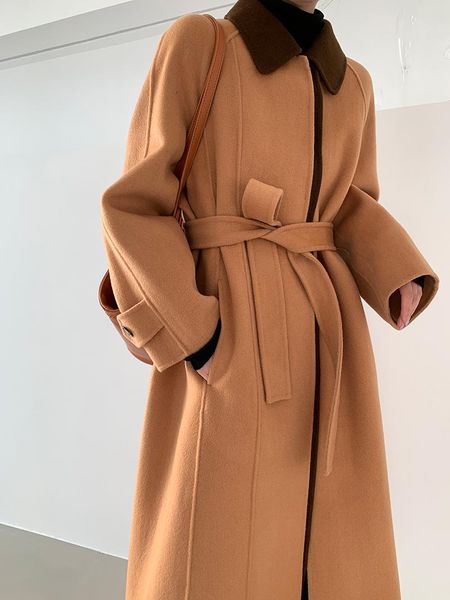 

women's wool & blends design two door inner clearance double sided cashmere coat that turn over season is female edition fur, Black