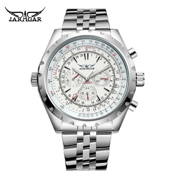 

wristwatches fashion automatic white men mechanical watch 6 hands date day stainless steel belts business dress wrist-watch erkek kol saati, Slivery;brown