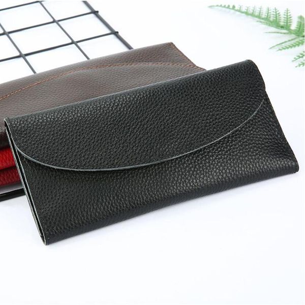 

wallets men classic design cow leather long style card holder male purse quality buckle large capacity brand clutch for women, Red;black