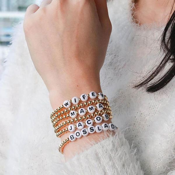 

beaded, strands moloye 2021 ins style simple stainless steel gold-plated gold beads beaded wild ethnic color letter bracelet female, Black