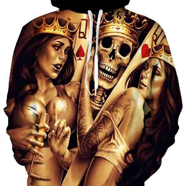 

poker digital print hooded sweater large couple baseball suit, Black