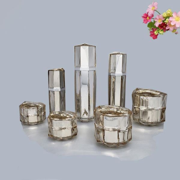 

storage bottles & jars 10pcs empty cosmetic acrylic cream jar diy eyeshadow pot travel lotion pump spray bottle gold and silver diamond cutt