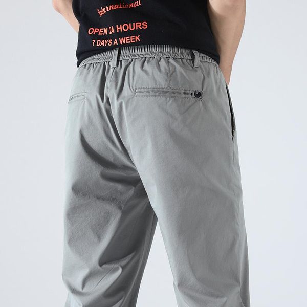 

men's pants ice silk korea style men fashion elastic waist casual man ankle-length 2021 summer thin trouser black khaki gray