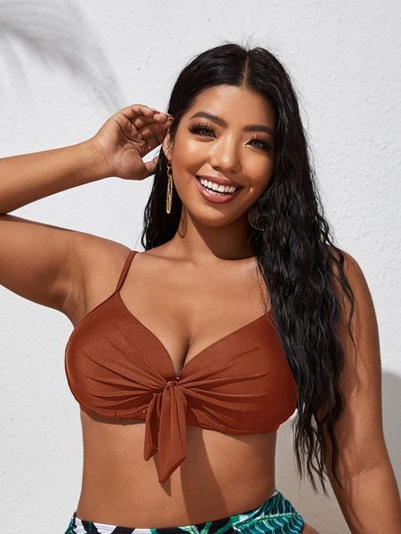

plus knot front push up bikini h4zl#, Black