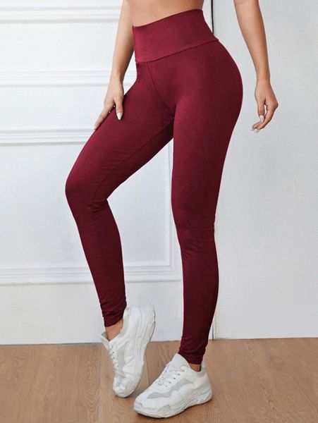 

solid wide waistband leggings l8vm#, Black