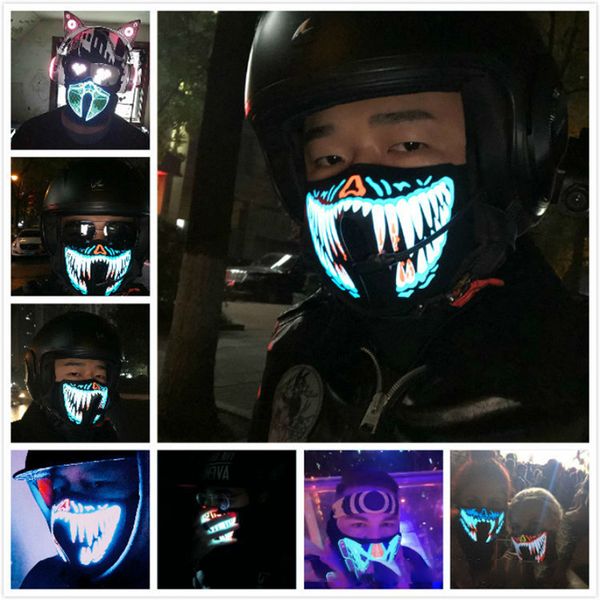 LED Aydınlık Yanıp Sönen Yüz Maskesi Yenilik Aydınlatma Cadılar Bayramı Partisi Maskeleri Neon Renkli Işık Çok Stil Cosplay Maskara Korku Hood