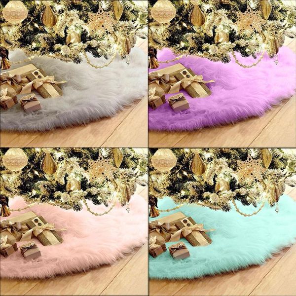 

78cm christmas plush long haired tree skirt decor home party drop t5#
