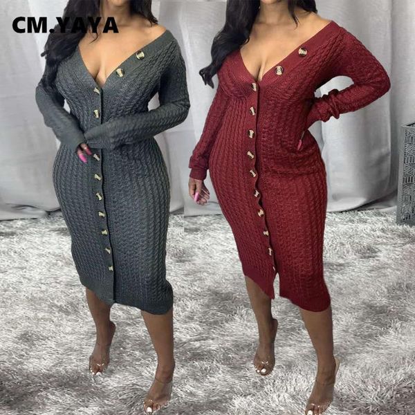

casual dresses cm.yaya autumn winter v-neck button women's dress ful sleeve solid straight women, Black;gray