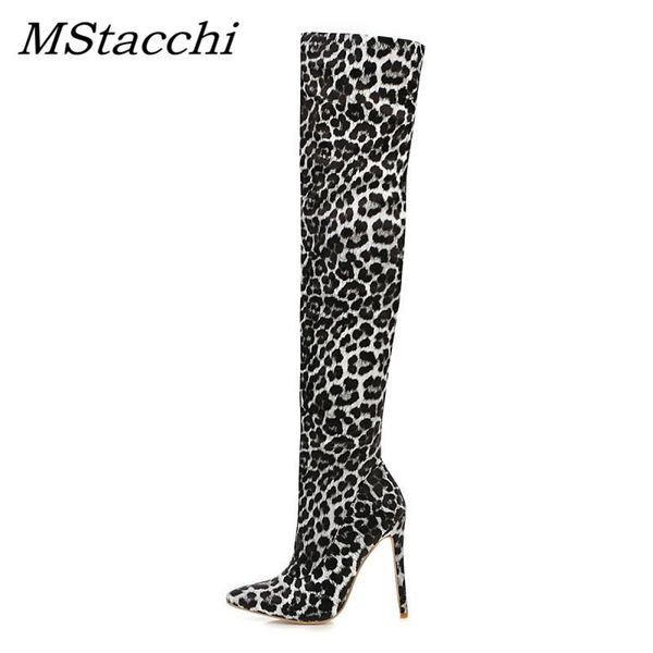 

boots mstacchi leopard long women over the knee mujer super high thin heels shoes woman pointer toe ladies party shoe, Black