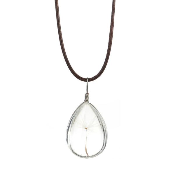 

pendant necklaces dried dandelion necklace oval flower pressed for girls, Silver