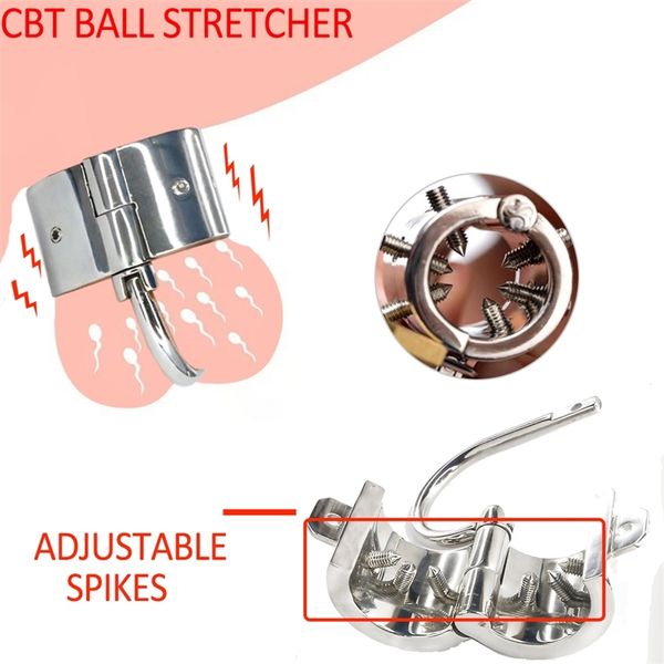 CBT Spike Ball Striper Aço Inoxidável de Aço Inoxidável Device Penis Ring Bloqueio Scrotro Pingentes Atrasar Ejaculação BDSM Tortura Sexo Brinquedo 210324