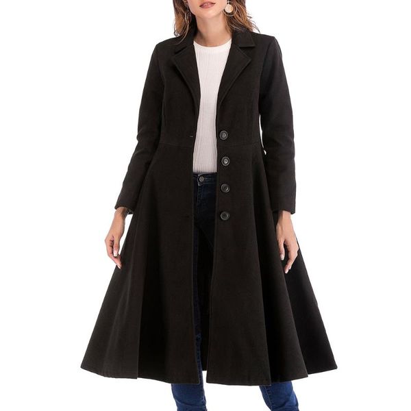 

women's wool & blends coat jacket women fashion autumn winter long coats female elegant plaid solid color basic outerwear overcoat offi, Black