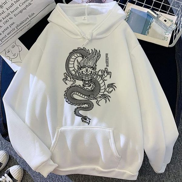 

women's hoodies & sweatshirts woman hooded sweatshirt with pocket gothic streetwear aesthetic pullover casual loose chinese dragon punk, Black