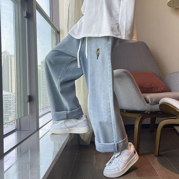 

men's jeans goods korean casual fashion baggy loose streetwear oversized retro denim trousers for men, Blue