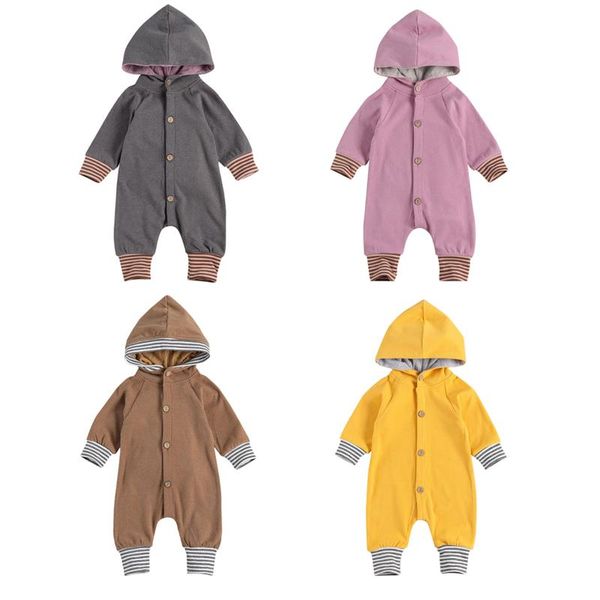 

jumpsuits 0-24months born baby boy girl hooded rompers long sleeve button down one piece jumpsuit pants fall clothes, Blue