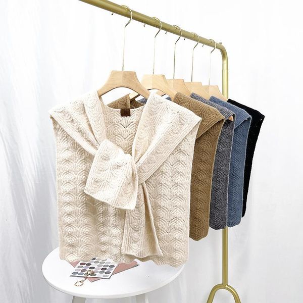 

bow ties women autumn and winter knitted fake collar shawl female adjustable solid color detachable false collars, Black;gray