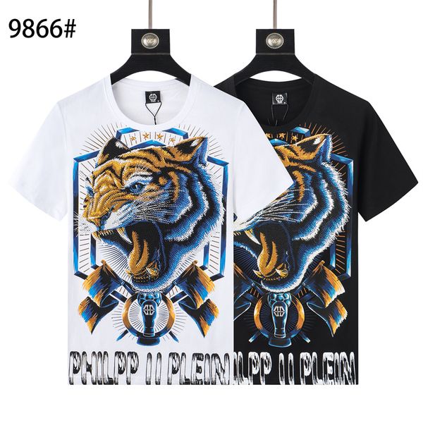 

philiiplein 2021ss new summer plain men's t-shirts cotton women clothes funny short sleeve o neck tees printing phillip t-shirts pp siz, White;black