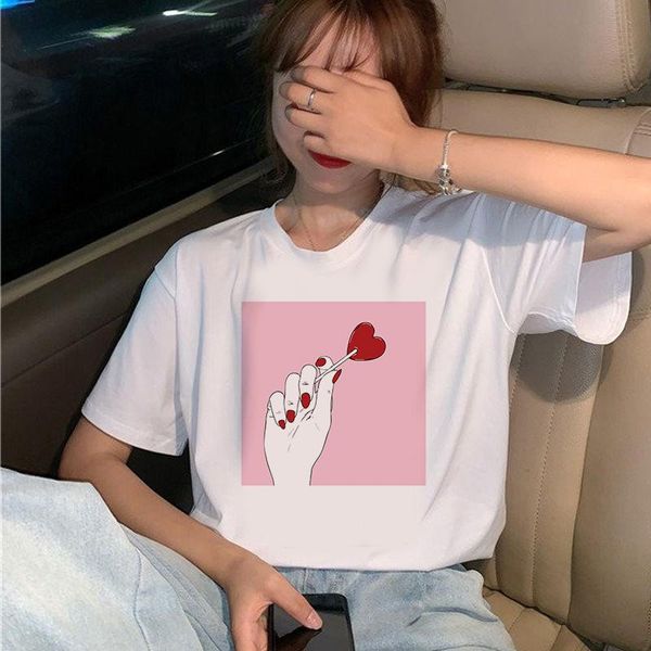 

women's t-shirt 2021 summer women long finger printed tshirts casual tee harajuku 90s vintage white tshirt female clothing