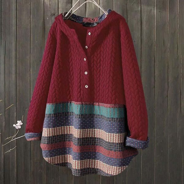 

women's jackets oversized vintage print patchwork pullover women 2021 autumn winter long sleeve button midi coat loose clothing, Black;brown