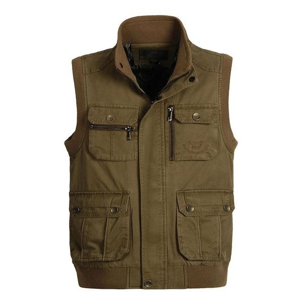 

men's vests spring autumn men big size xl-6xl cotton vest multi pockets army green khaki waistcoat male pography sleeveless collar jack, Black;white