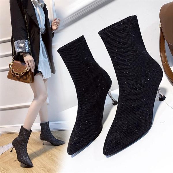 

boots 2021 women leather autumn winter fashion heel set foot wear-resistant non-slip ankle, Black