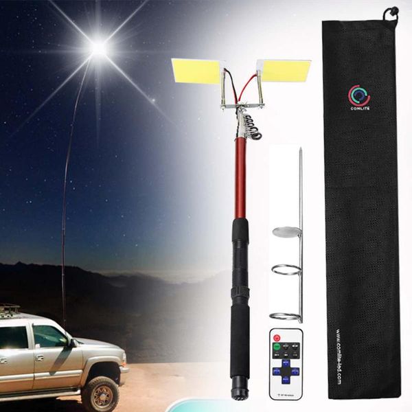 

3.75m 12v led fishing rod outdoor lantern camping lamp light with remote control for road trip self-drive travelling torches