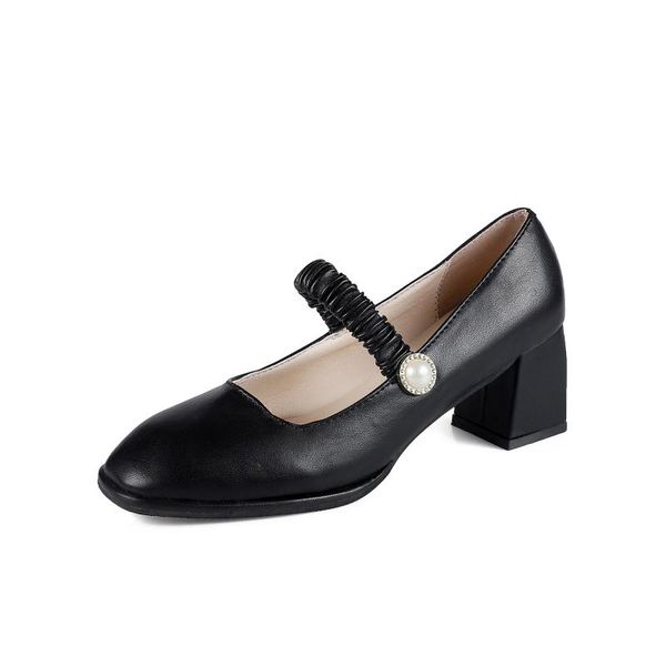 

sandals high heels women's square head shallow mouth single shoes 2021 mid-heel thick heel retro lolita non-slip wear-resistant, Black
