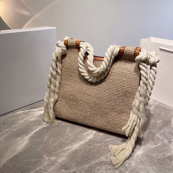 

high-capacity brown totes womens designer woven bag beach garden casual style handbag beige cotton rope handle girl bags embroidered letter