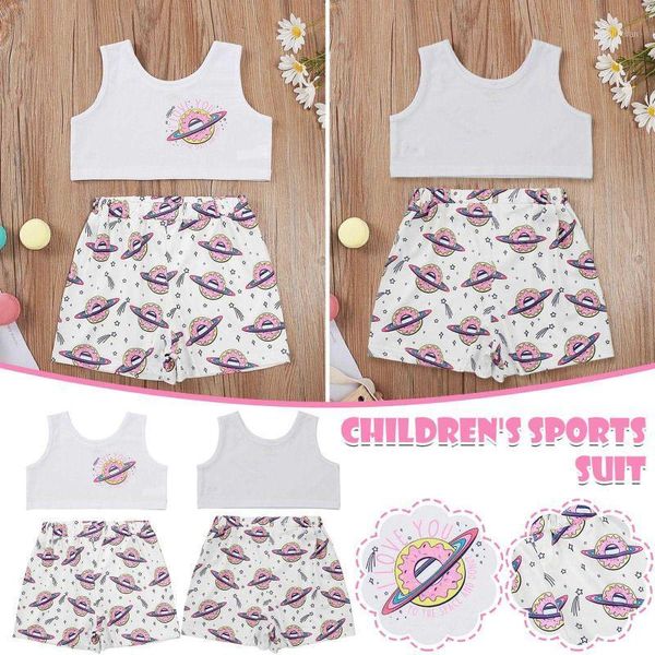 

clothing sets girls summer clothes toddler baby outfits vest printing + dessert planet short suit conjuntos de ropa a juego1, White