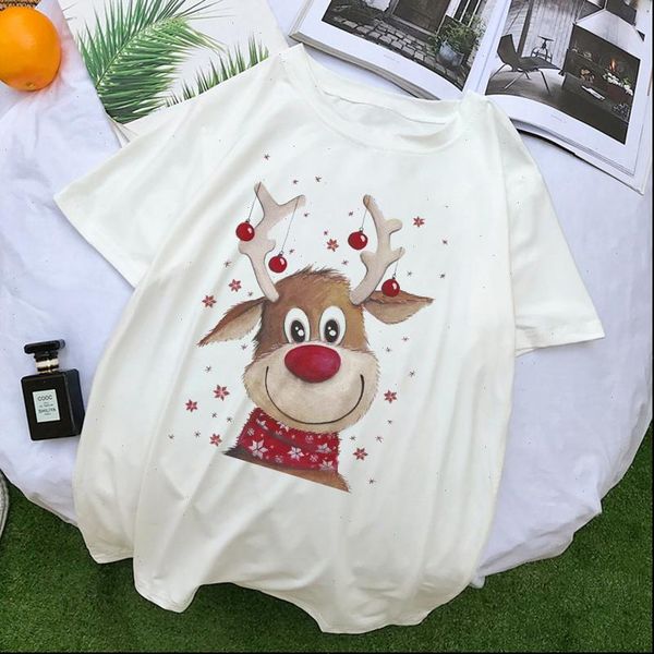 

cute reindeer womens christmas year clothing t shirt women fashion harajuku short sleeve white tshirt kawaii